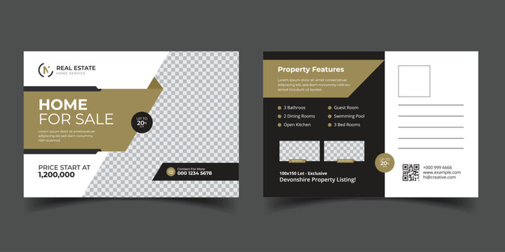 modern & clean real estate postcard template for home sale 