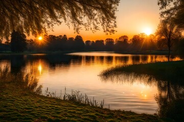 Fototapeta premium sunset over the river