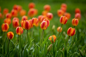 Scenic view of a vibrant field of tulip flowers