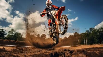 Motocross driver jumping over obstacle created with Generative AI