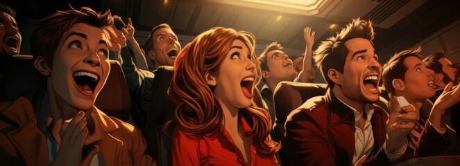 Cinema Audience Reactions - cinema themed illustration in comic style