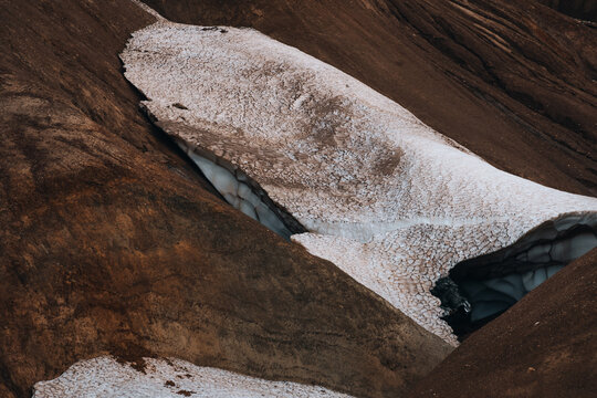 Textured Mountain and Dirty Glacier Snow in the Highlands