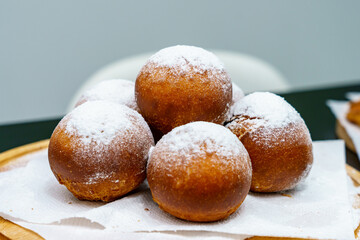Donuts. Appetizing pastries. Fast food. Snack from the bakery for a break. Background with selective focus
