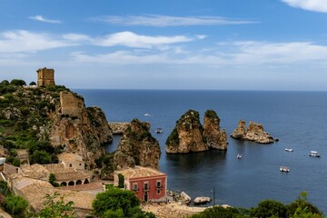 Fototapeta na wymiar Stunning view of the idyllic Scopello beach in Sicily, Italy