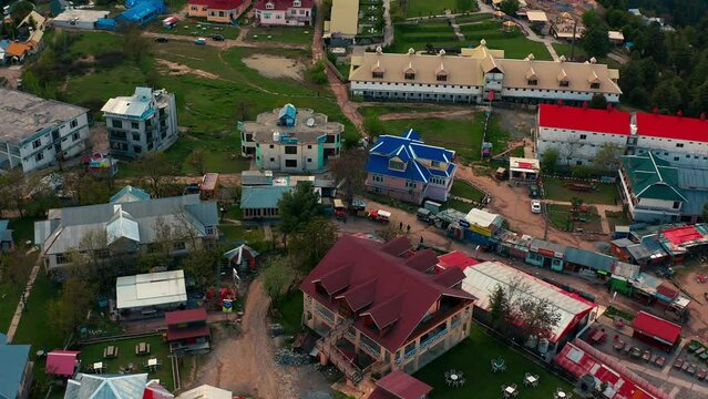 Drone flying over Namche Bazaar village in Nepal