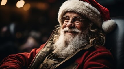 Fototapeta na wymiar Christmas time Santa Clause in a movie theater - Christmas themed stock photo