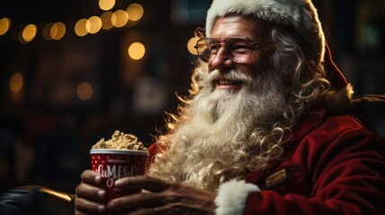 Christmas time Santa Clause in a movie theater - Christmas themed stock photo