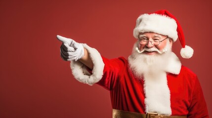 Fototapeta na wymiar Old Santa Claus points at something - Christmas themed stock photo