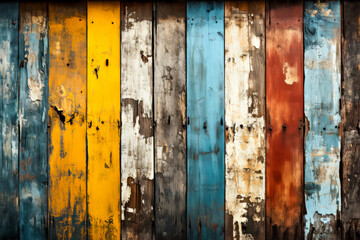Colorful painted wood wall - texture or background. Generative AI