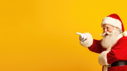 Old Santa Claus points to an empty sign beside him - Christmas themed stock photo