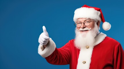 Fototapeta na wymiar Old Santa Claus points to an empty sign beside him - Christmas themed stock photo