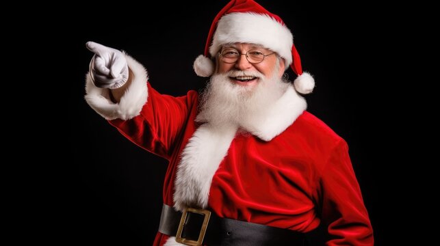 Old Santa Claus points aside. Stock photo against plain background - Christmas themed stock photo