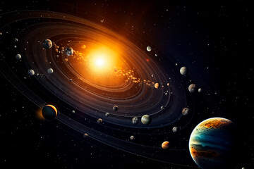 The Solar System of planets. The Sun is in a centre of the Solar System