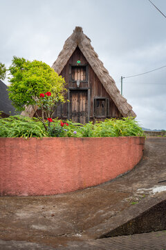Old typical Madeira house with round wall