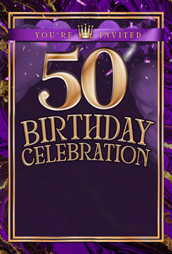 50th Purple and Gold Birthday Party Invitation Template Design