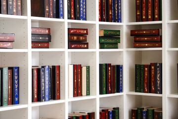 Shelving unit with books in library