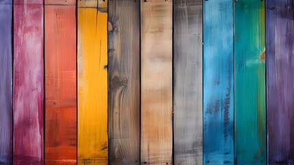 Close up of multicolor painted wooden Planks. Wooden Background Texture
