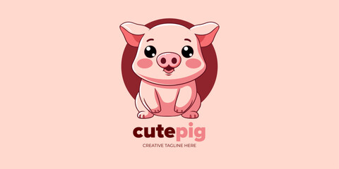 Obraz na płótnie Canvas Versatile Cute Pig Cartoon: Perfect Illustration for Logo, Icon, Design, Poster, Flyer, and Advertisement in Vector Graphics