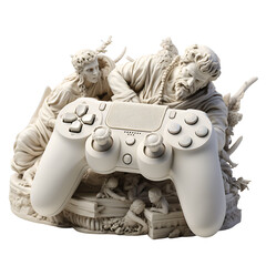 Ancient greek game controller, dualshock 4 on pedestal base. White or transparent background, png. Ai generated