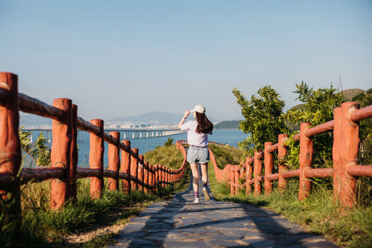 Asian young woman hiking outdoor