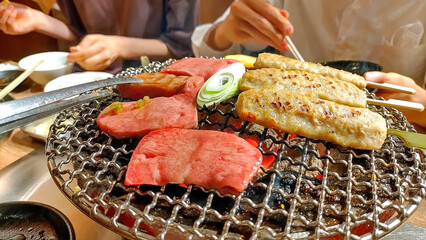 七輪で焼く焼き肉