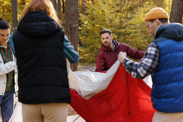 Friends hiking equipment ecotourism adventure