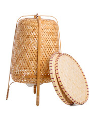 Wicker lamp and place mats isolated on white background