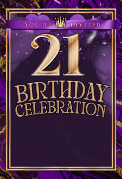 21st Purple and Gold Birthday Party Invitation Template Design