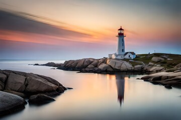 Naklejka premium lighthouse at sunset