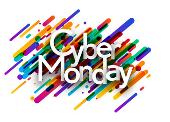 Cyber Monday sign over colorful brush strokes background.