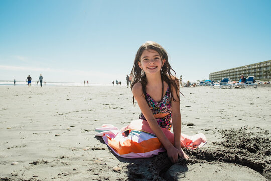 portrait of tween girl on beach