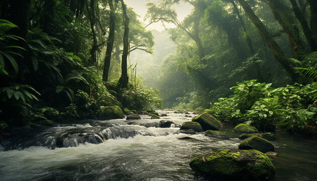 Gentle River Rapids in Remote Amazon Rainforest