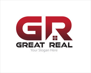 g r construction service and repair building or real estate logo