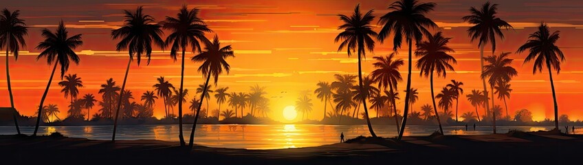 Fototapeta na wymiar palm trees in the sunset Generative AI