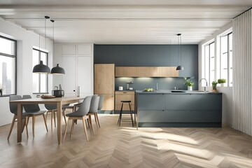 modern room with kitchen