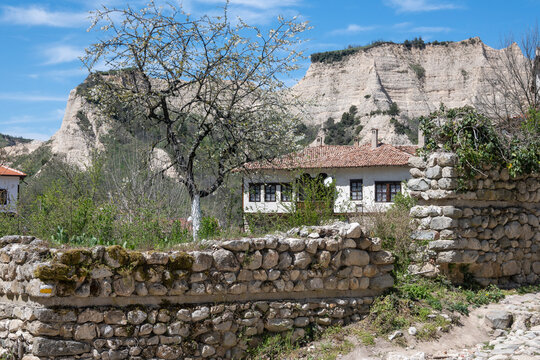 Typical street and old houses at town of Melnik, Bulgaria
