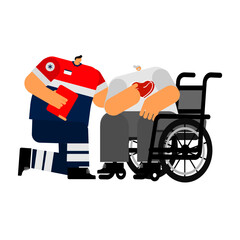 Cartoon character of paramedic with elderly parents. 