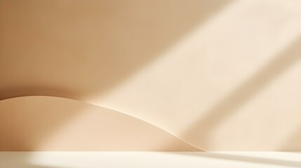 Empty Room in beige Colors with Shadows on the Wall. Elegant Studio Background for Product Presentation.
