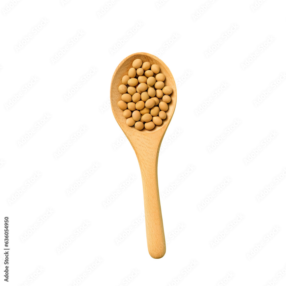 Poster Soybeans on transparent background with wooden spoon