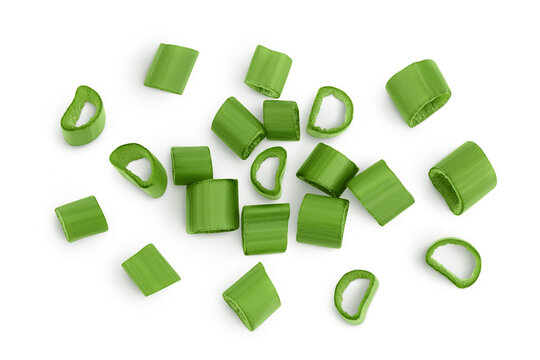 Green Onion Isolated On The White Background. Top View. Flat Lay.