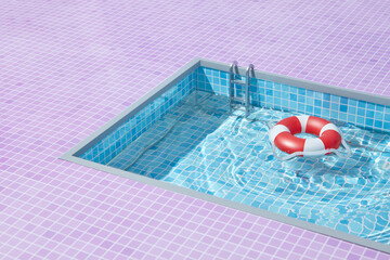 Inflatable ring floating in swimming pool water.