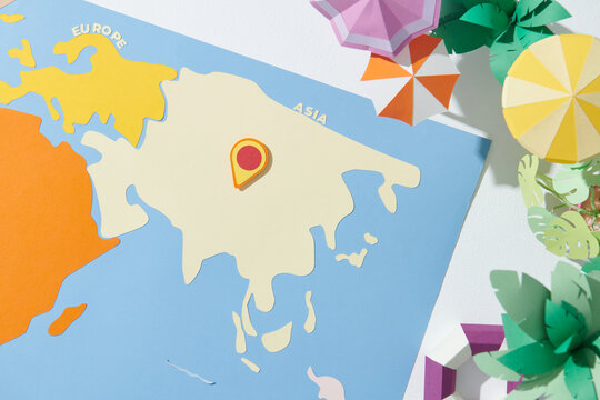 prepare accessories and travel items with map