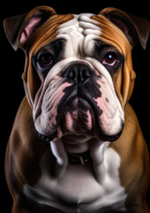 Obraz premium Animal portrait of a bulldog dog on a black background conceptual for frame
