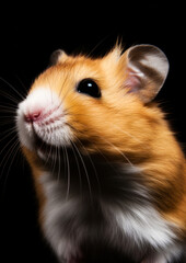 Animal portrait of a hamster on a black background conceptual for frame