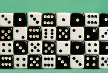 Dice, beautiful dice placed on green felt surface, selective focus.