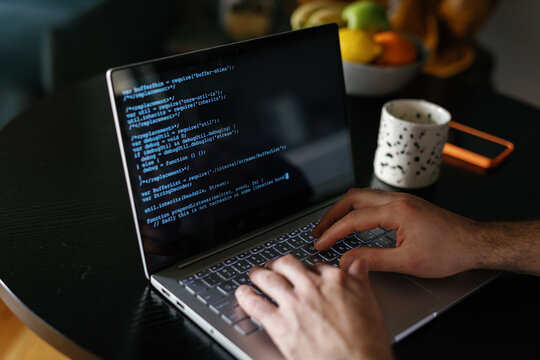 Coding. Professional programmer. Online. Employee. Gadget. House