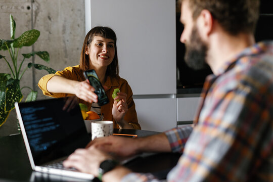 Couple gadget connection busy remotely relationship