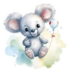 Cute cartoon character koala for baby shower party, nursery, generative ai image
