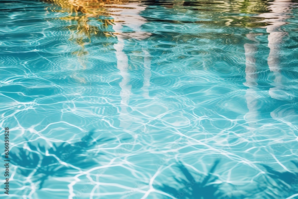 Poster water in pool with shades from palm trees