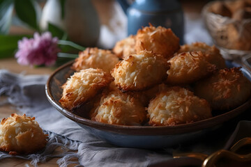 close up coconut macaroons